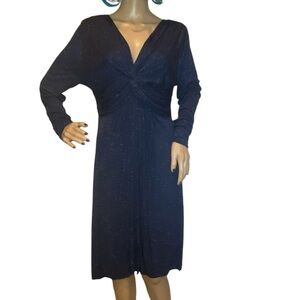 M.S.S.P. Front Knot Twist Draped Long Sleeved Dress Navy Blue Size Medium NWT